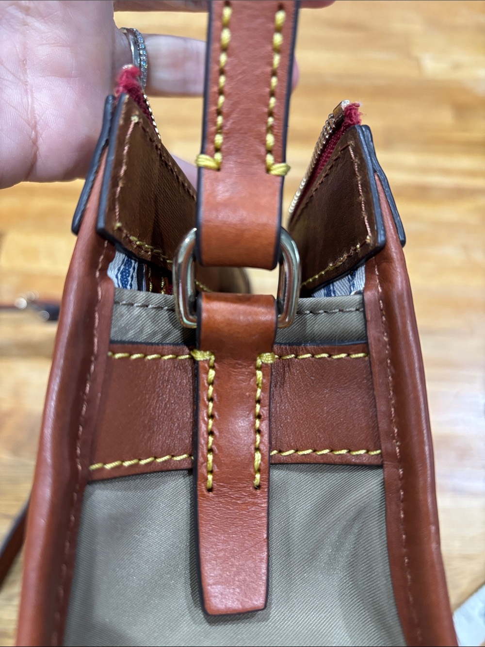 Dooney & Bourke sage green and Brown Nylon Crossbody with Leather Trim - Picture 4 of 10
